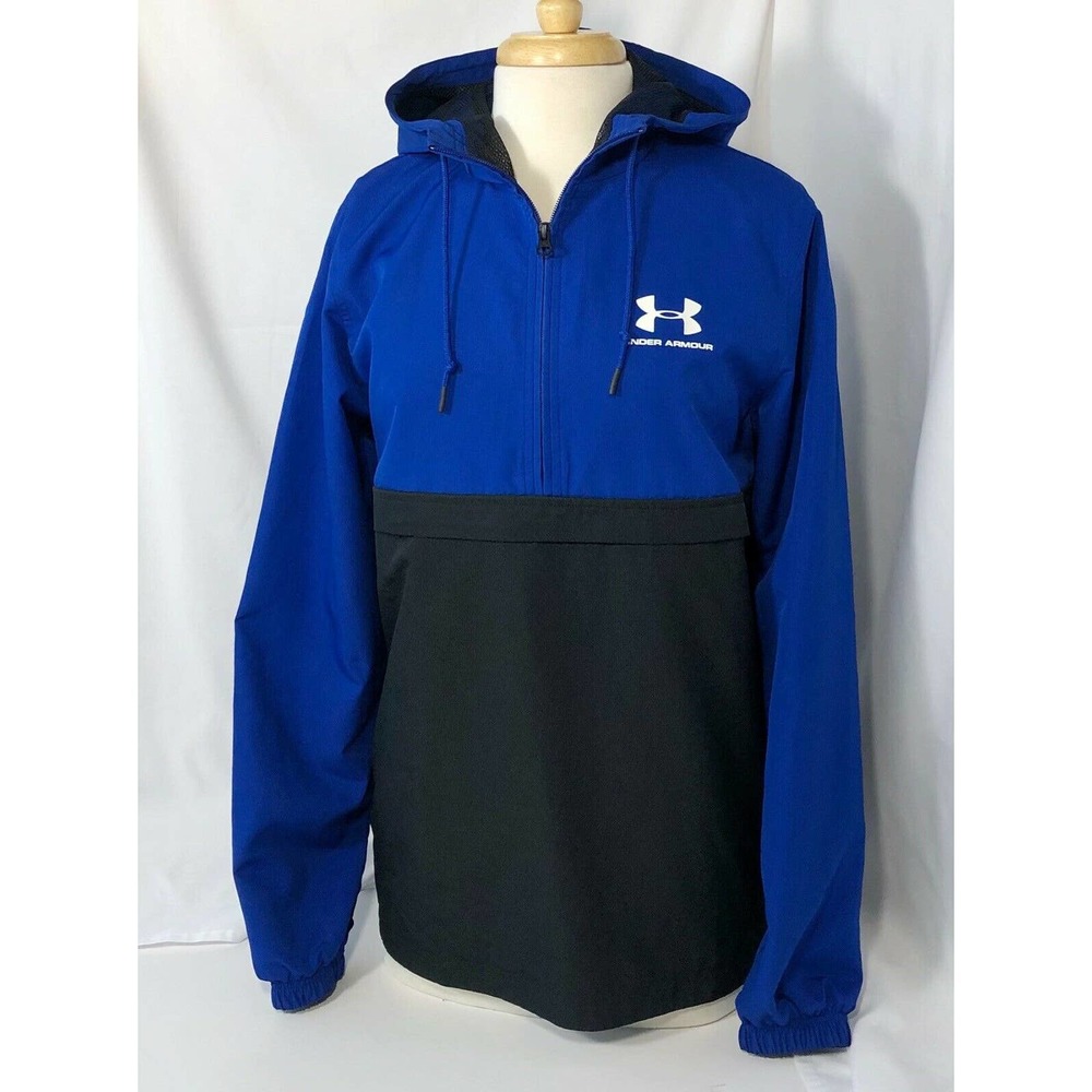 Under Armour Quarter Zip Up Jacket Hooded Black Royal Blue Women’s Sz S